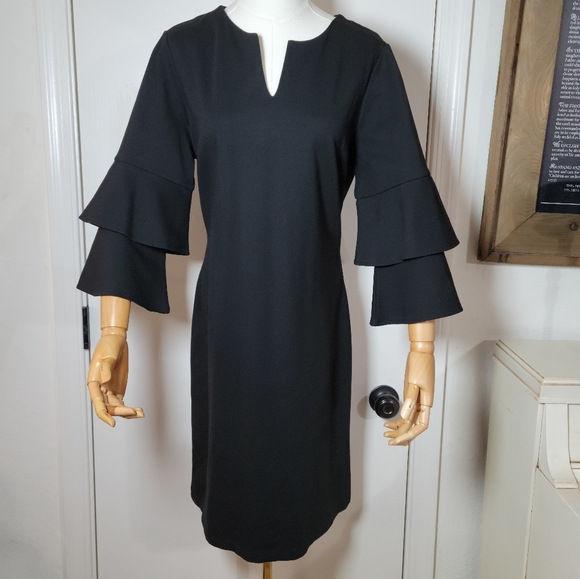 J.McLaughlin Letty Bell Sleeve Black Dress - Size Large - Picture 1 of 9